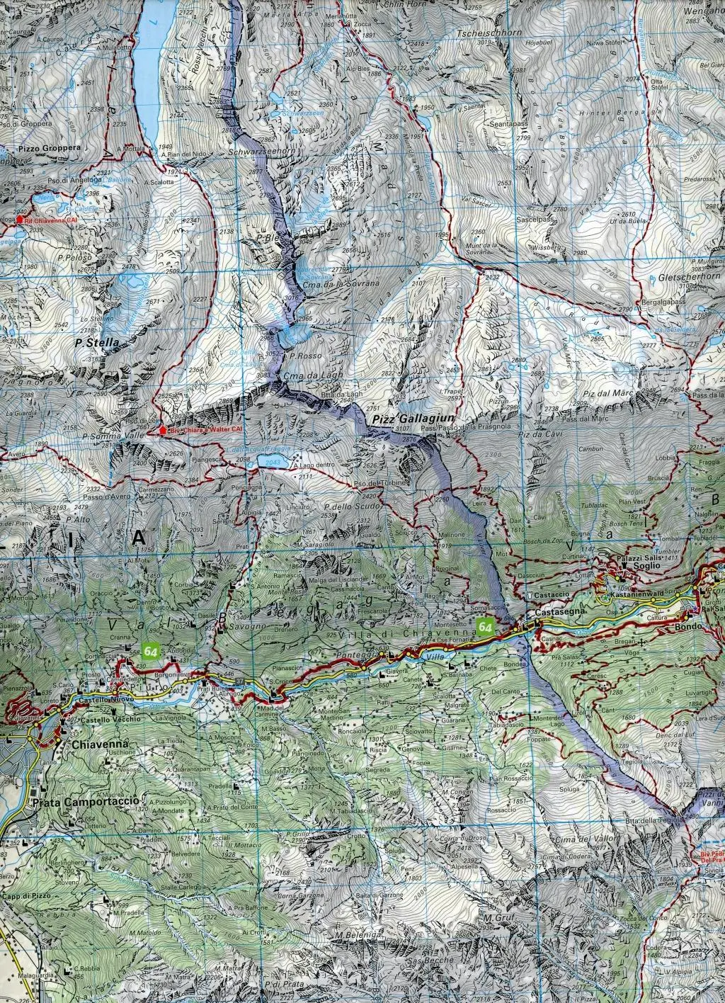 Bild: 9783259022276 | Splügen-San Bernardino, Hinterrheintäler, Misox Wanderkarte nr. 27