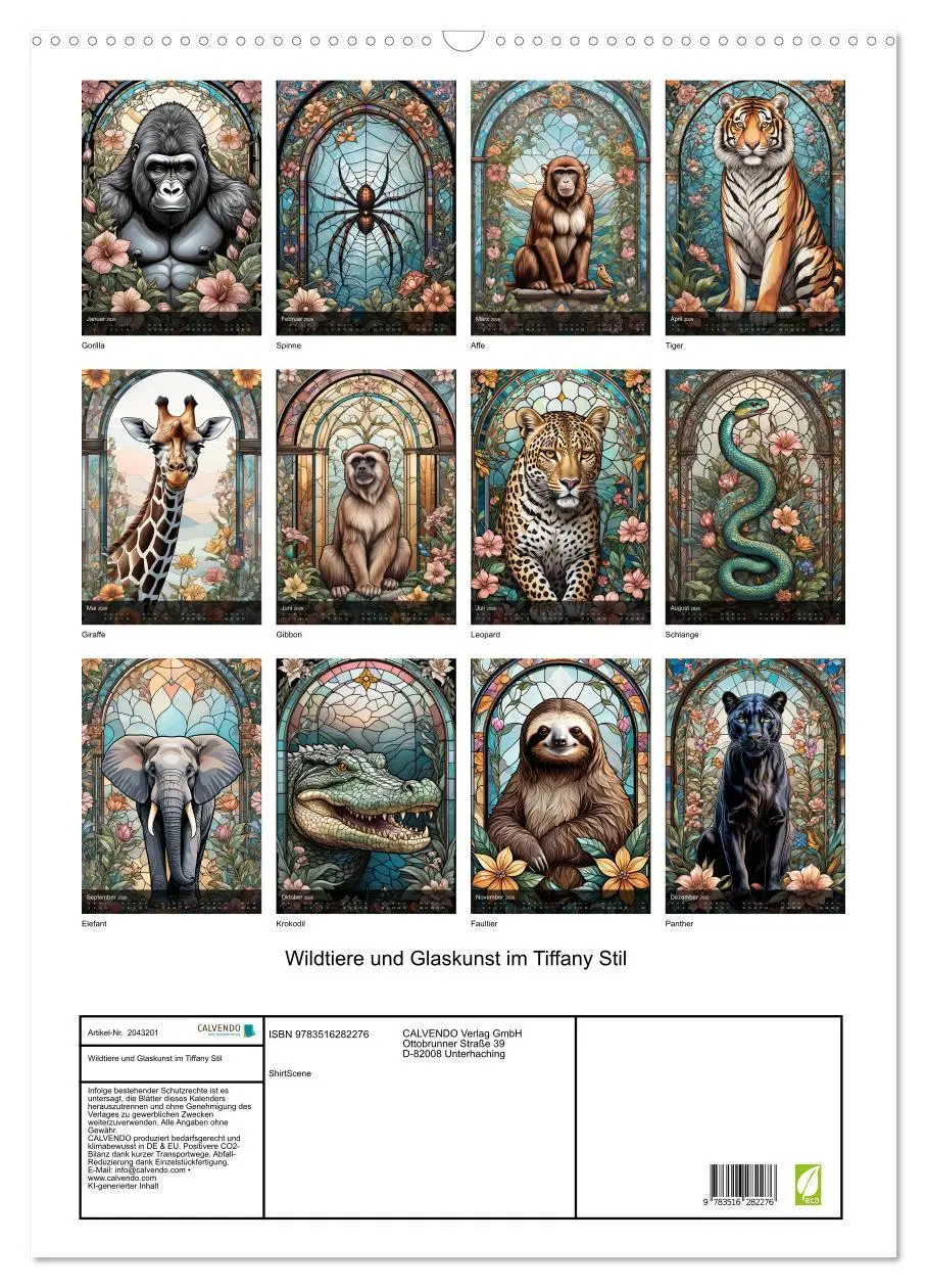 Bild: 9783516282276 | Wildtiere und Glaskunst im Tiffany Stil (Wandkalender 2026 DIN A2...