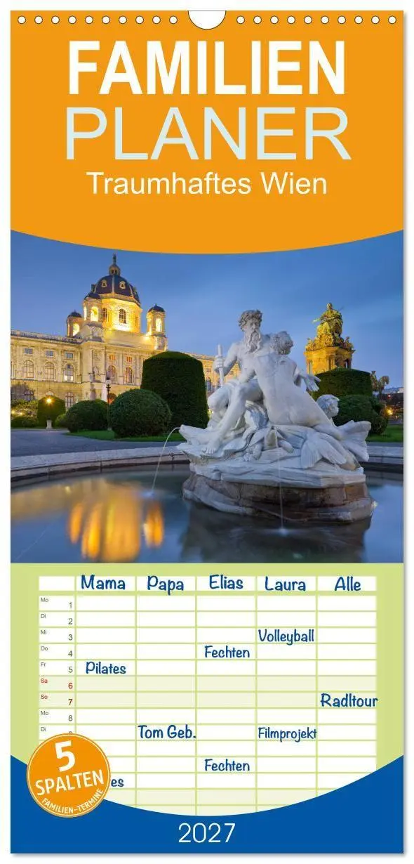 Cover: 9783594332276 | Familienplaner 2027 - Traumhaftes Wien mit 5 Spalten (Wandkalender,...
