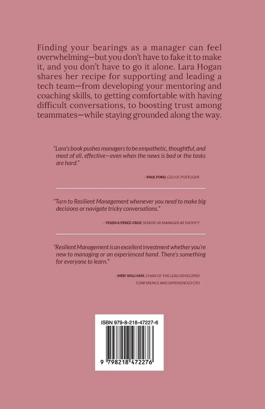 Rückseite: 9798218472276 | Resilient Management | Lara Hogan | Taschenbuch | Englisch | 2019