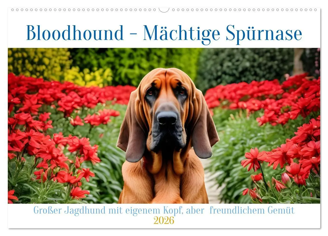 Cover: 9783457252376 | Bloodhound - Mächtige Spürnase (Wandkalender 2026 DIN A2 quer),...