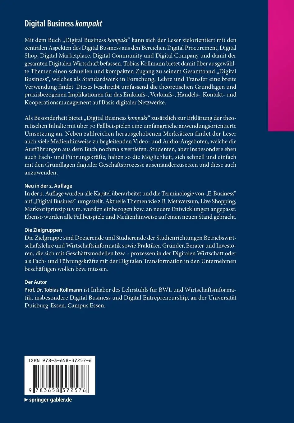 Rückseite: 9783658372576 | Digital Business kompakt | Tobias Kollmann | Taschenbuch | XVI | 2022