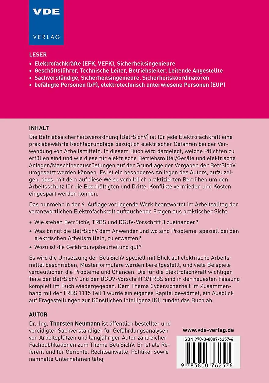 Rückseite: 9783800762576 | BetrSichV - die verantwortliche Elektrofachkraft in der Pflicht | Buch