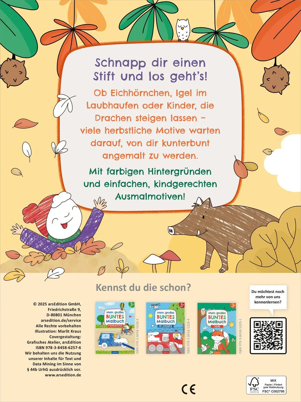 Rückseite: 9783845862576 | Mein großes buntes Malbuch - Herbst | Ab 3 Jahren | Marlit Kraus