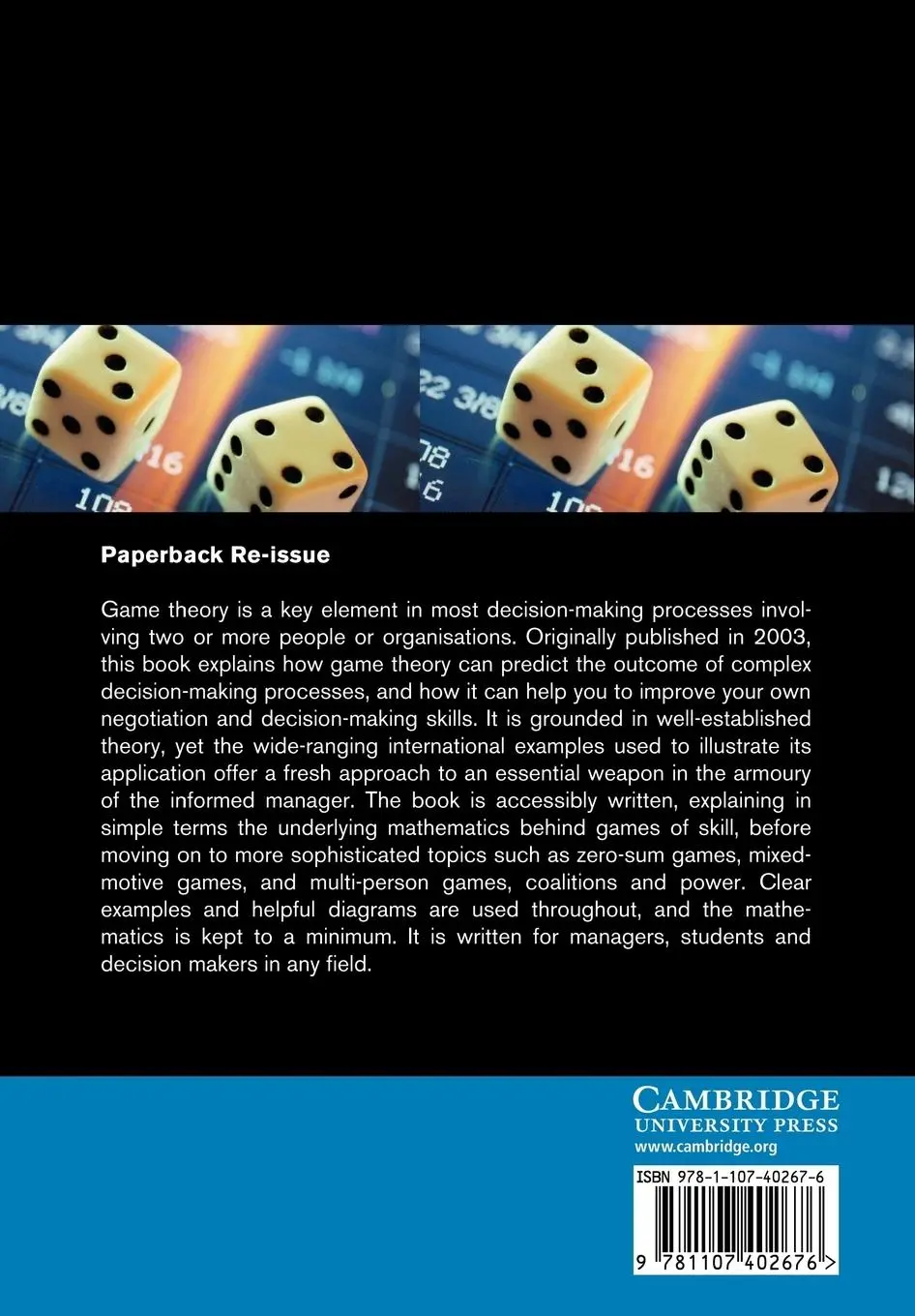 Rückseite: 9781107402676 | Decision Making Using Game Theory | An Introduction for Managers