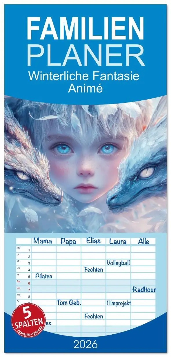 Cover: 9783516612776 | Familienplaner 2026 - Winterliche Fantasie Animé mit 5 Spalten...