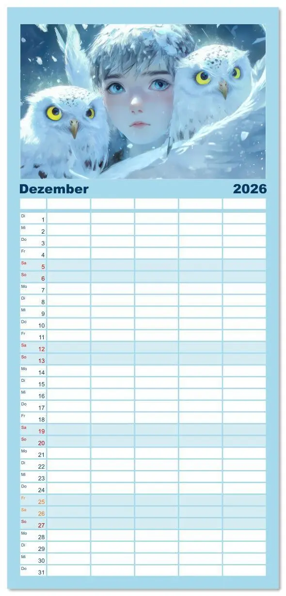 Bild: 9783516612776 | Familienplaner 2026 - Winterliche Fantasie Animé mit 5 Spalten...
