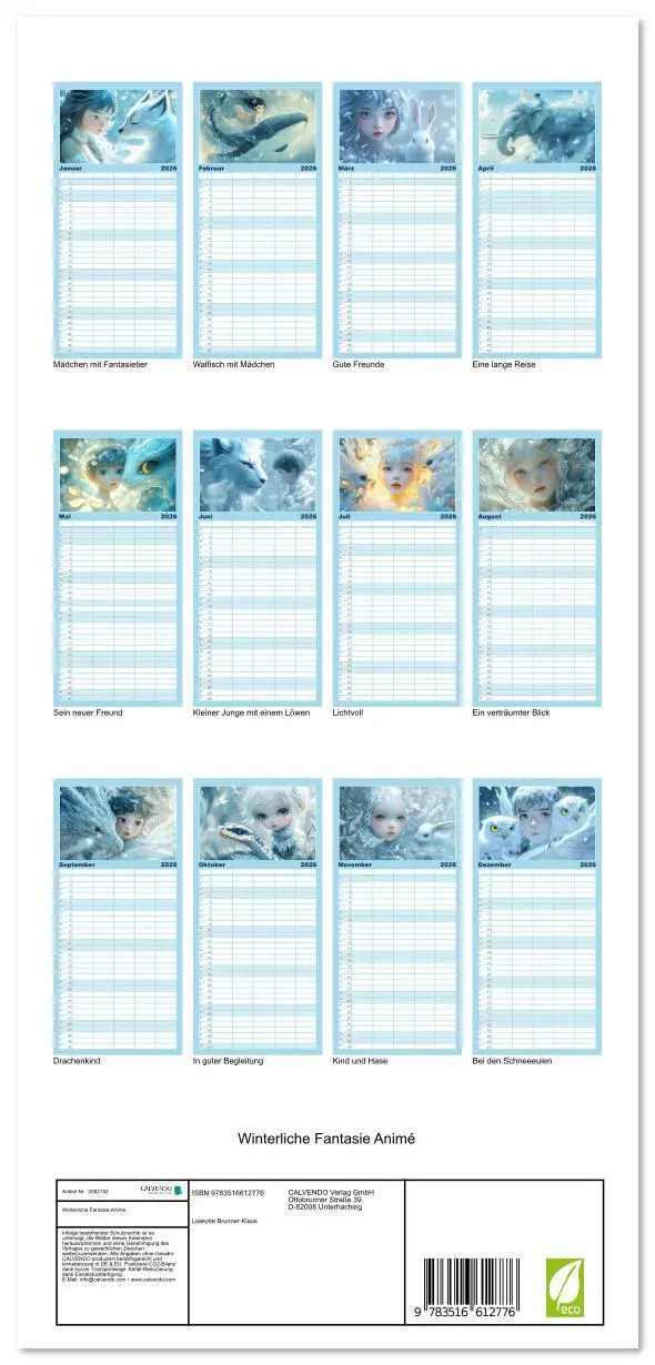 Bild: 9783516612776 | Familienplaner 2026 - Winterliche Fantasie Animé mit 5 Spalten...