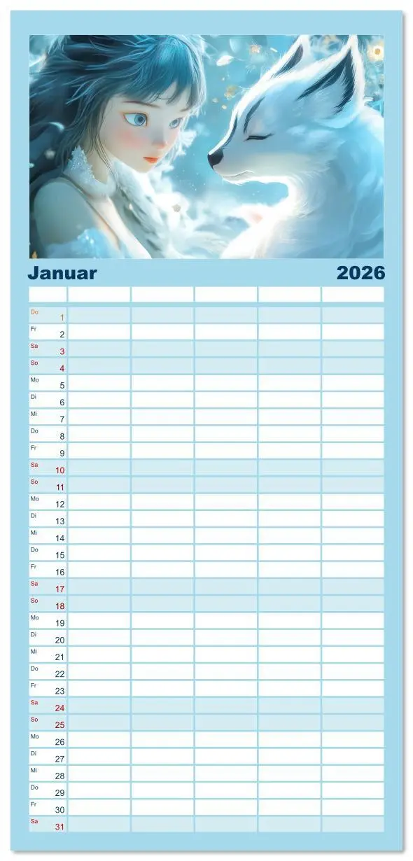 Bild: 9783516612776 | Familienplaner 2026 - Winterliche Fantasie Animé mit 5 Spalten...