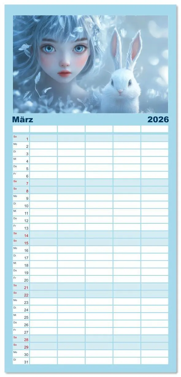 Bild: 9783516612776 | Familienplaner 2026 - Winterliche Fantasie Animé mit 5 Spalten...