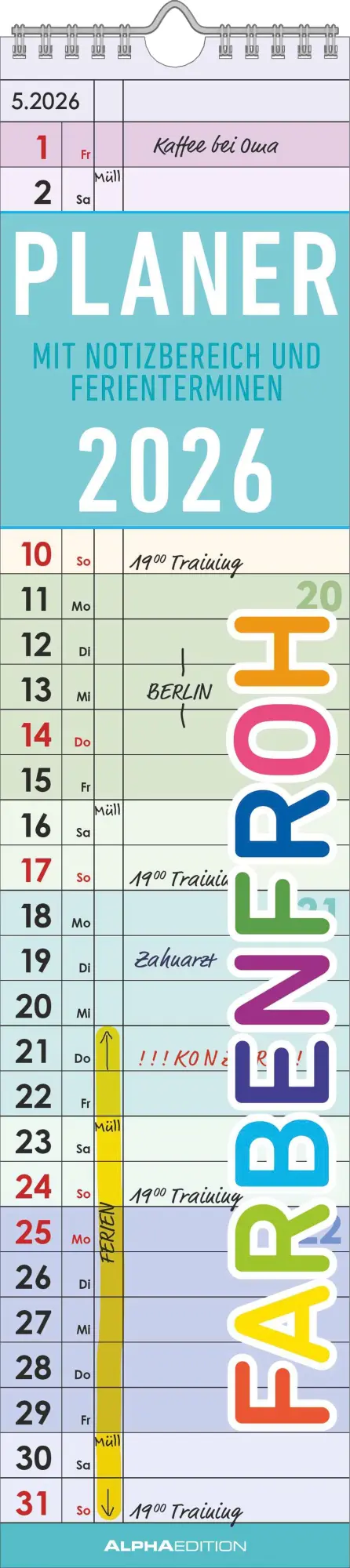 Cover: 4069095002876 | Planer Farbenfroh 2026 - Streifen-Kalender 11,3x49x5 cm -...