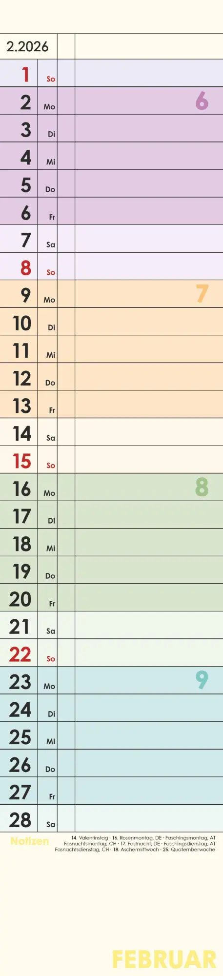 Bild: 4069095002876 | Planer Farbenfroh 2026 - Streifen-Kalender 11,3x49x5 cm -...