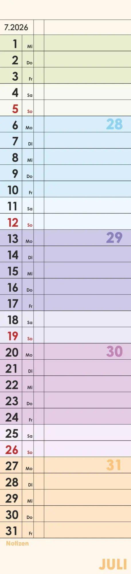 Bild: 4069095002876 | Planer Farbenfroh 2026 - Streifen-Kalender 11,3x49x5 cm -...
