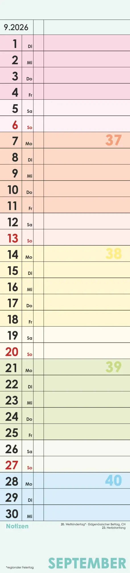 Bild: 4069095002876 | Planer Farbenfroh 2026 - Streifen-Kalender 11,3x49x5 cm -...