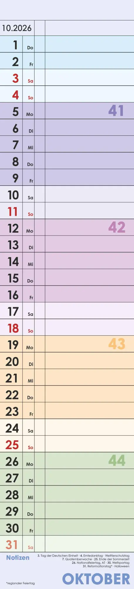 Bild: 4069095002876 | Planer Farbenfroh 2026 - Streifen-Kalender 11,3x49x5 cm -...