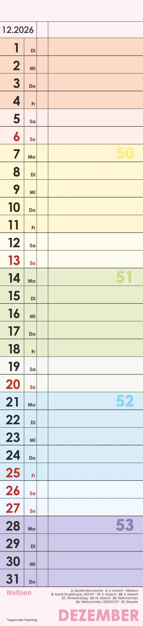 Bild: 4069095002876 | Planer Farbenfroh 2026 - Streifen-Kalender 11,3x49x5 cm -...