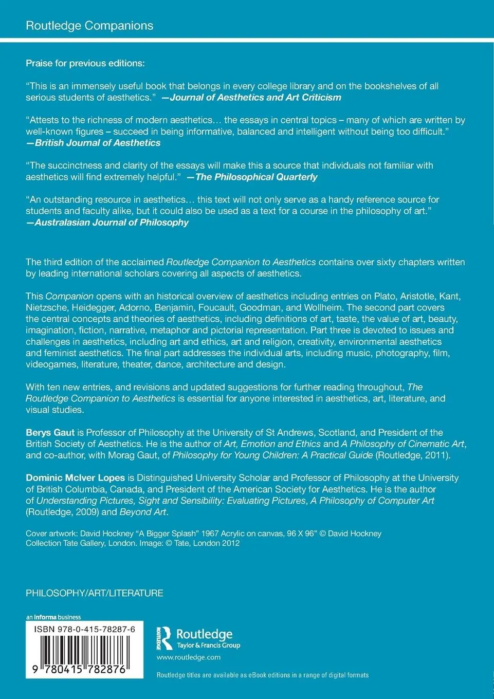 Rückseite: 9780415782876 | The Routledge Companion to Aesthetics | Berys Gaut (u. a.) | Buch