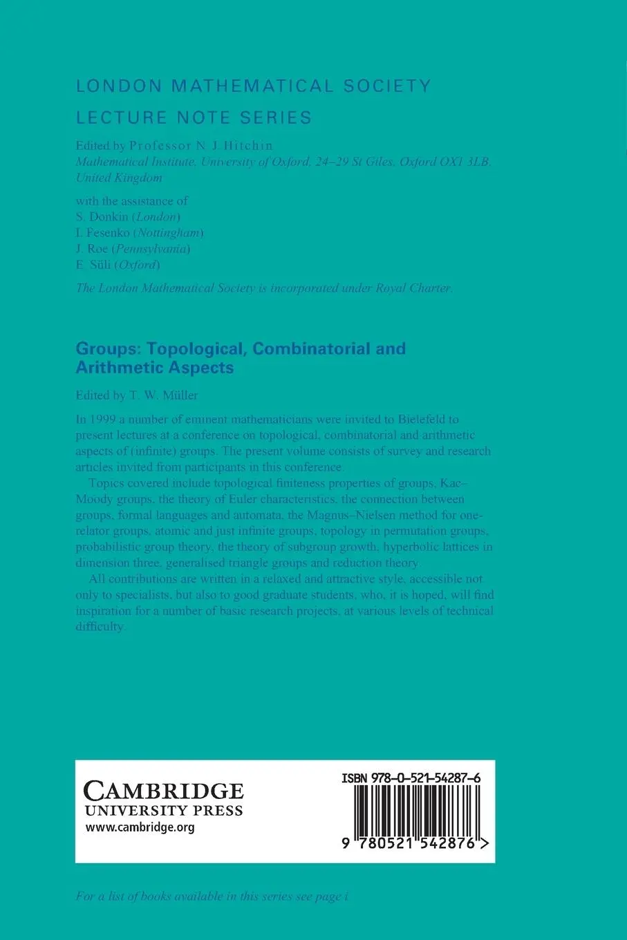 Rückseite: 9780521542876 | Groups | T. W. Müller | Taschenbuch | Englisch | 2004