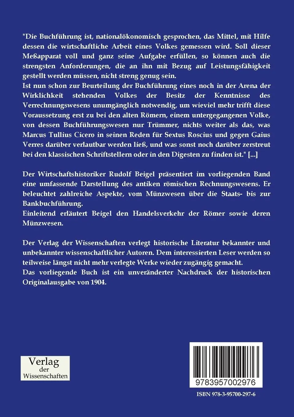Rückseite: 9783957002976 | Rechnungswesen und Buchführung der Römer | Rudolf Beigel | Taschenbuch