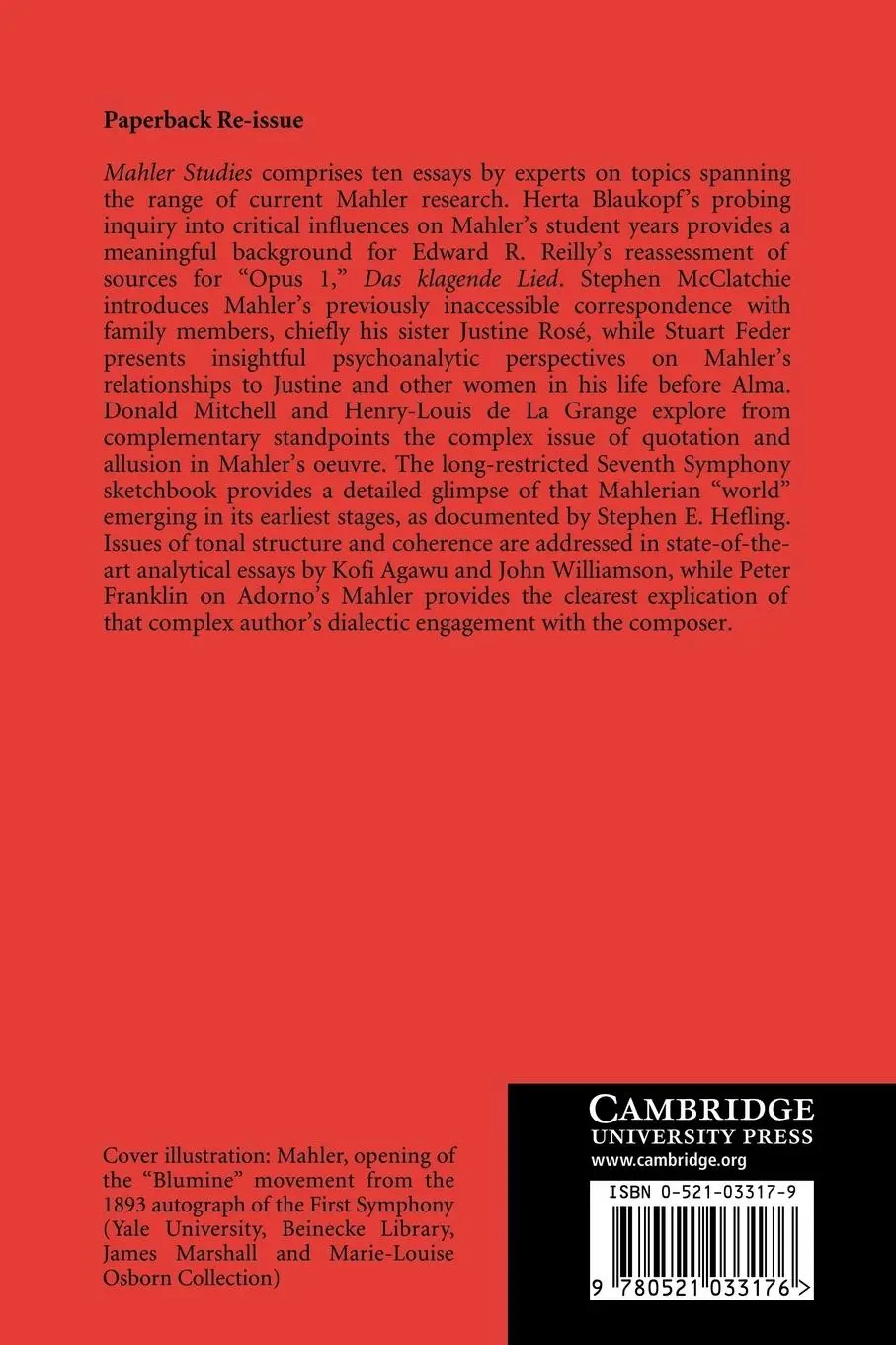 Rückseite: 9780521033176 | Mahler Studies | Stephen E. Hefling (u. a.) | Taschenbuch | Buch