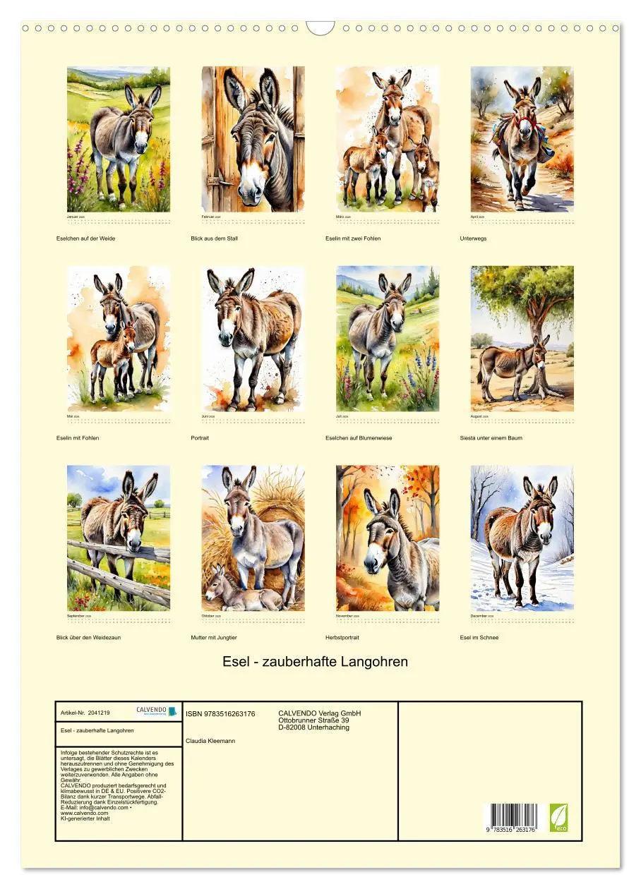 Bild: 9783516263176 | Esel - zauberhafte Langohren (Wandkalender 2026 DIN A2 hoch),...