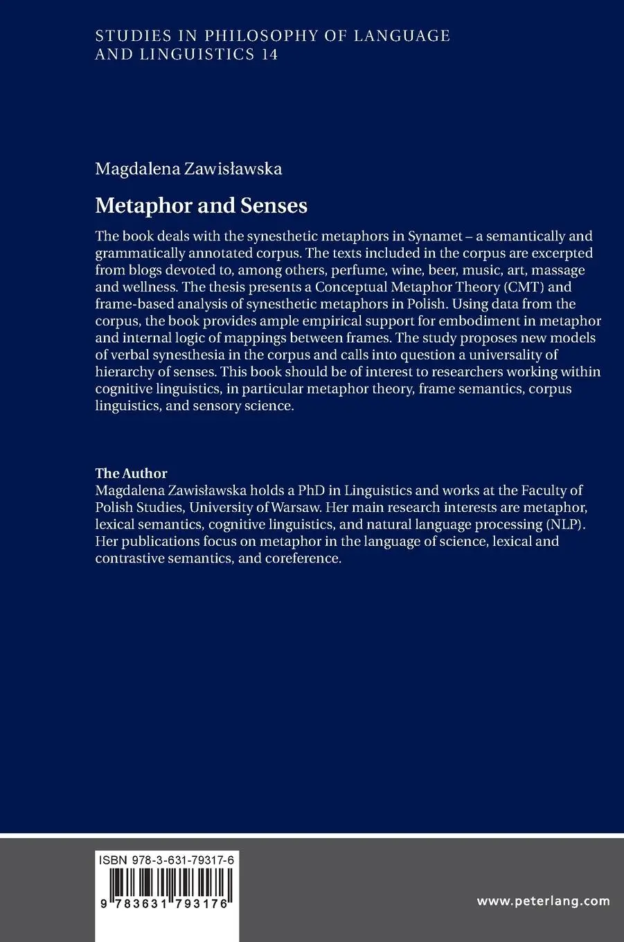 Rückseite: 9783631793176 | Metaphor and Senses | Magdalena Zawis¿awska | Buch | Gebunden | 2019