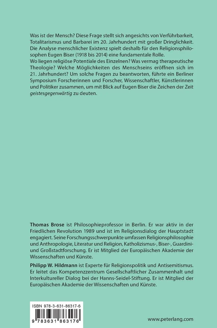 Rückseite: 9783631863176 | Geistesgegenwärtig | Thomas Brose (u. a.) | Buch | Berliner Bibliothek