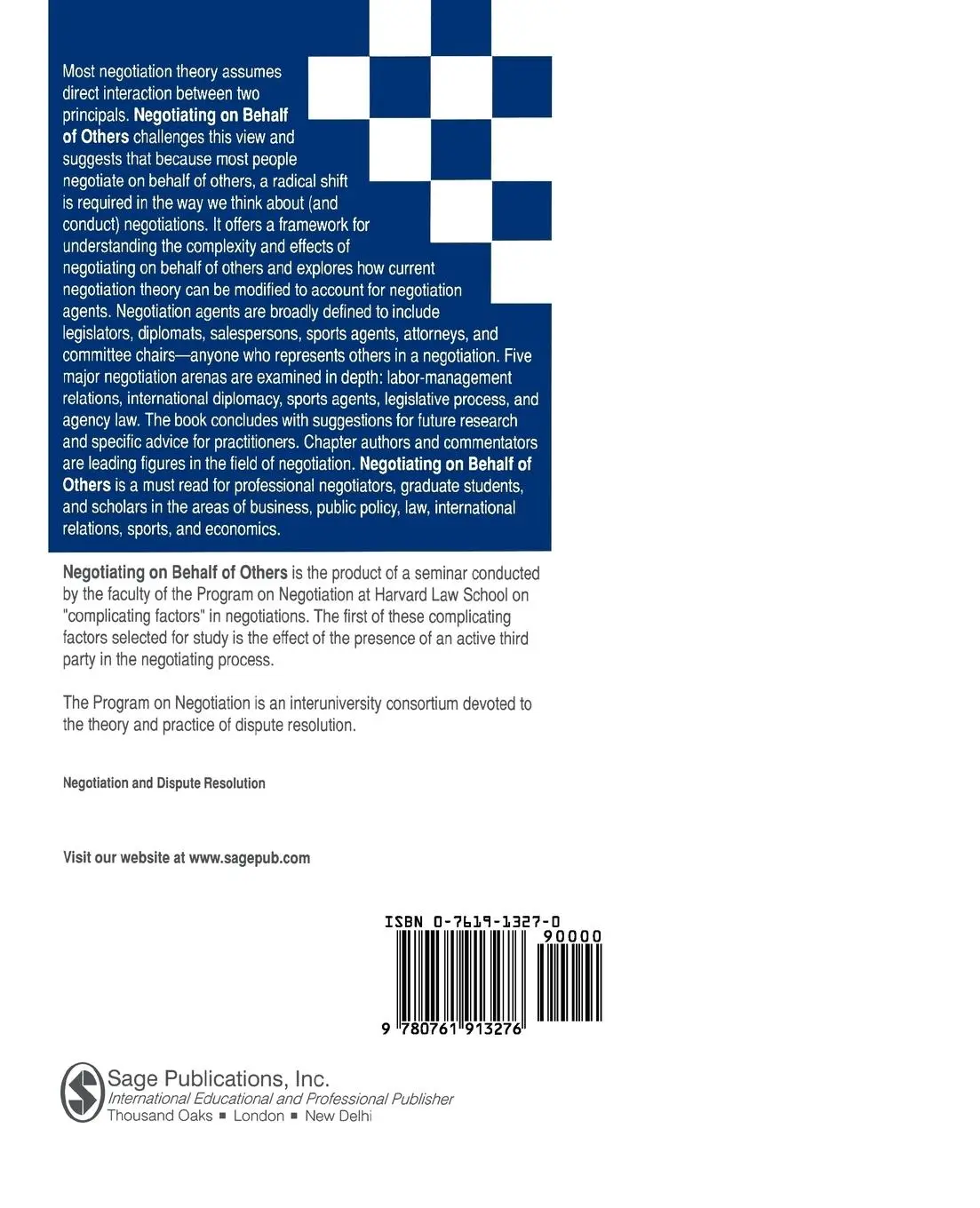 Rückseite: 9780761913276 | Negotiating on Behalf of Others | Robert H. Mnookin (u. a.) | Buch