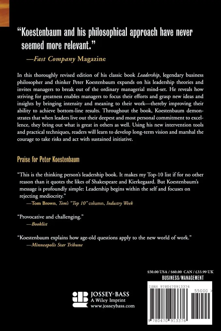 Rückseite: 9780470913376 | Leadership, New and Revised | Peter Koestenbaum | Taschenbuch | 2002