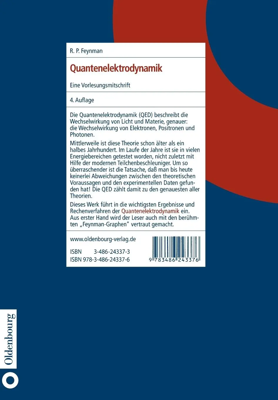Rückseite: 9783486243376 | Quantenelektrodynamik | Eine Vorlesungsmitschrift | Richard P. Feynman