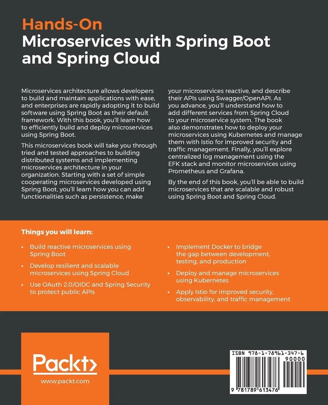 Rückseite: 9781789613476 | Hands-On Microservices with Spring Boot and Spring Cloud | Larsson