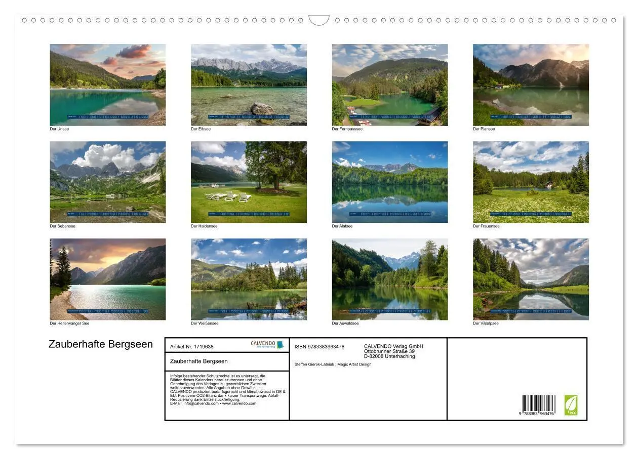 Bild: 9783383963476 | Zauberhafte Bergseen (Wandkalender 2025 DIN A2 quer), CALVENDO...