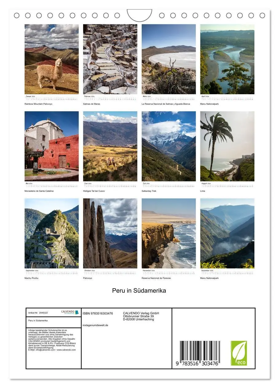Bild: 9783516303476 | Peru in Südamerika (Wandkalender 2026 DIN A4 hoch), CALVENDO...