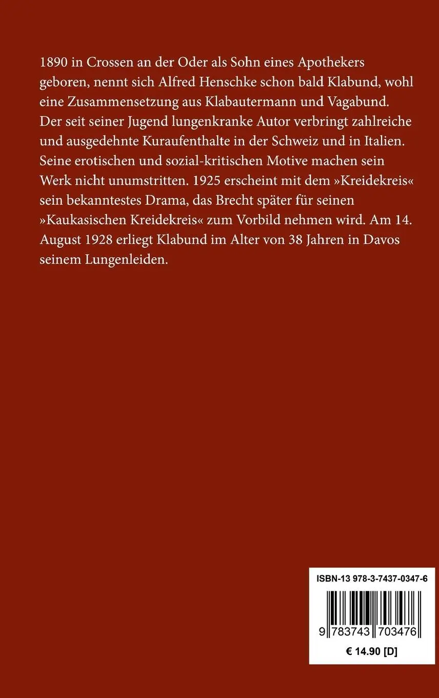 Rückseite: 9783743703476 | Die Krankheit | Eine Erzählung | Klabund | Buch | 52 S. | Deutsch