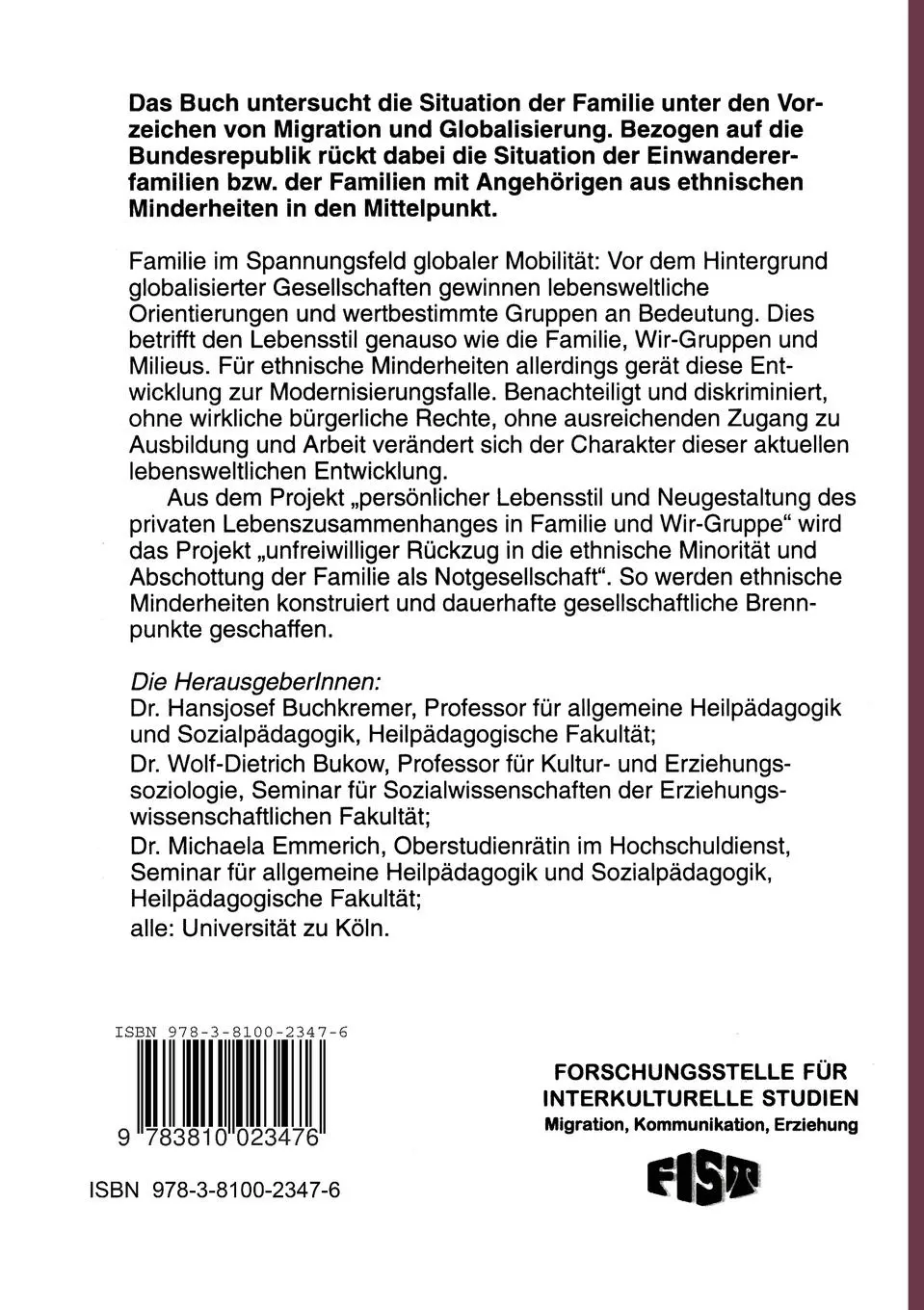 Rückseite: 9783810023476 | Die Familie im Spannungsfeld globaler Mobilität | Buchkremer (u. a.)