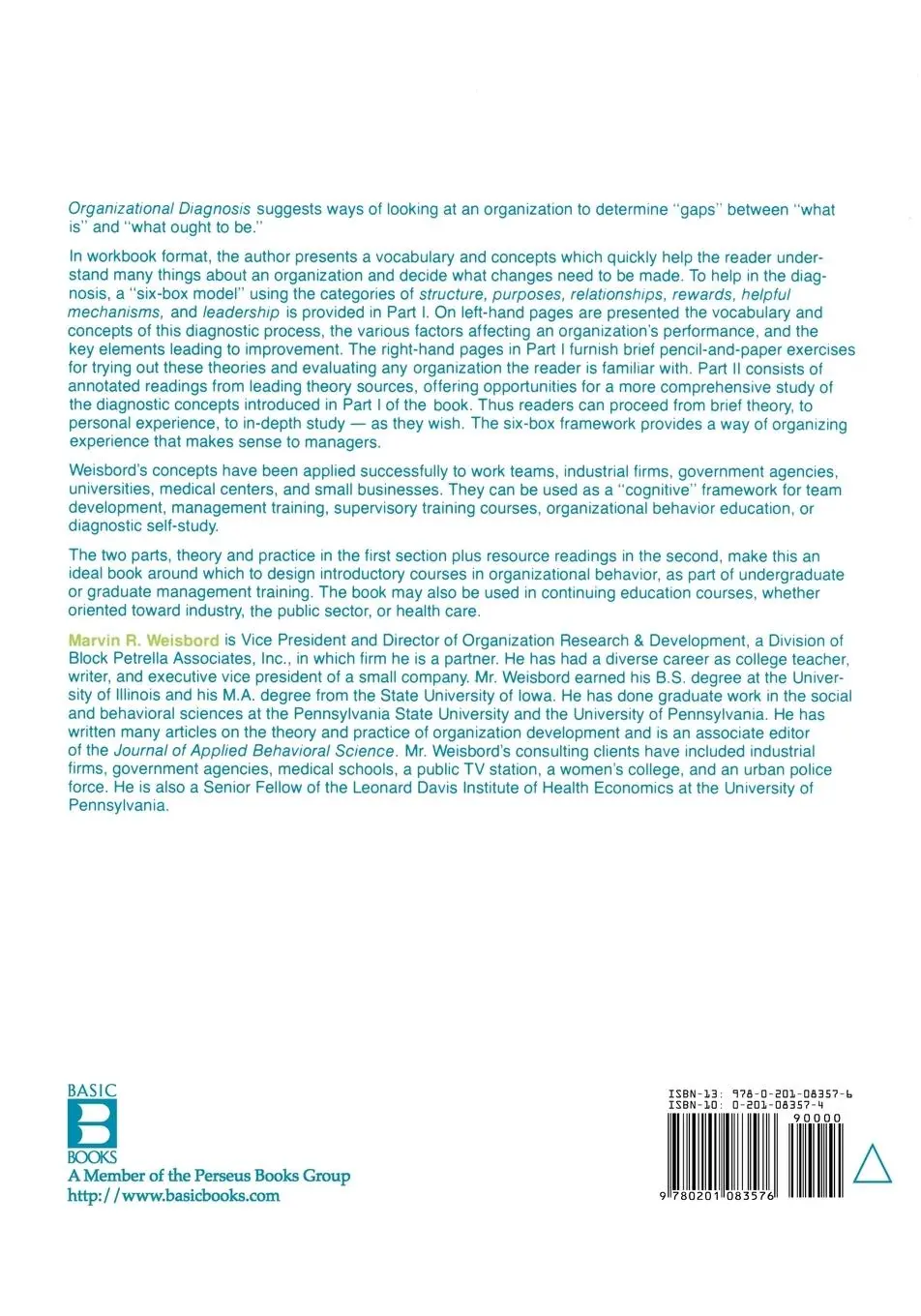Rückseite: 9780201083576 | Organizational Diagnosis | A Workbook of Theory and Practice | Buch
