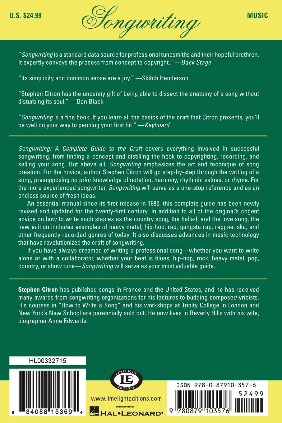 Rückseite: 9780879103576 | Songwriting | A Complete Guide to the Craft | Stephen Citron | Buch