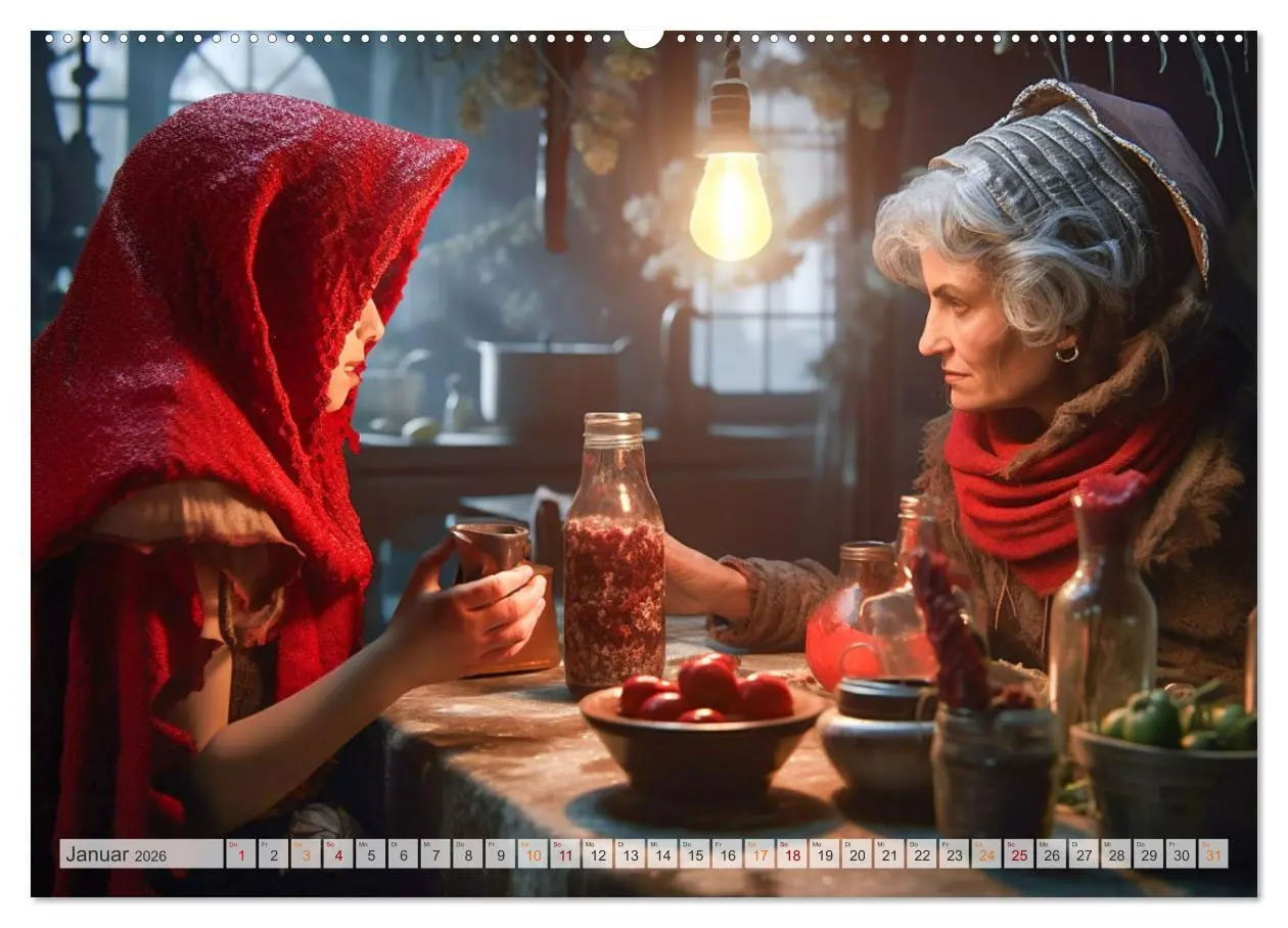 Bild: 9783457513576 | Rotkäppchen und der Wolf (Wandkalender 2026 DIN A2 quer), CALVENDO...