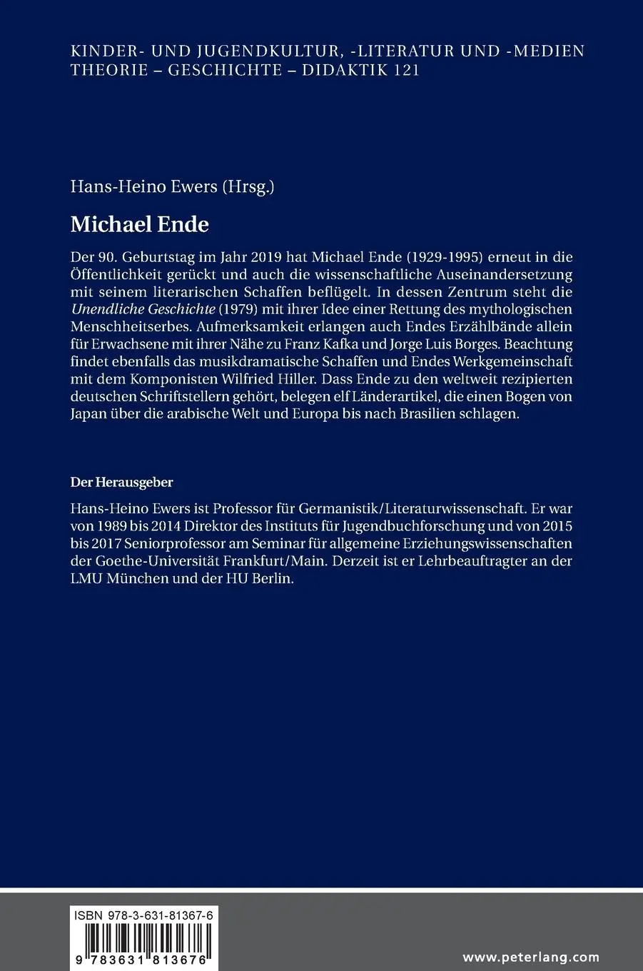 Rückseite: 9783631813676 | Michael Ende | Hans-Heino Ewers | Buch | Deutsch | 2020 | Peter Lang