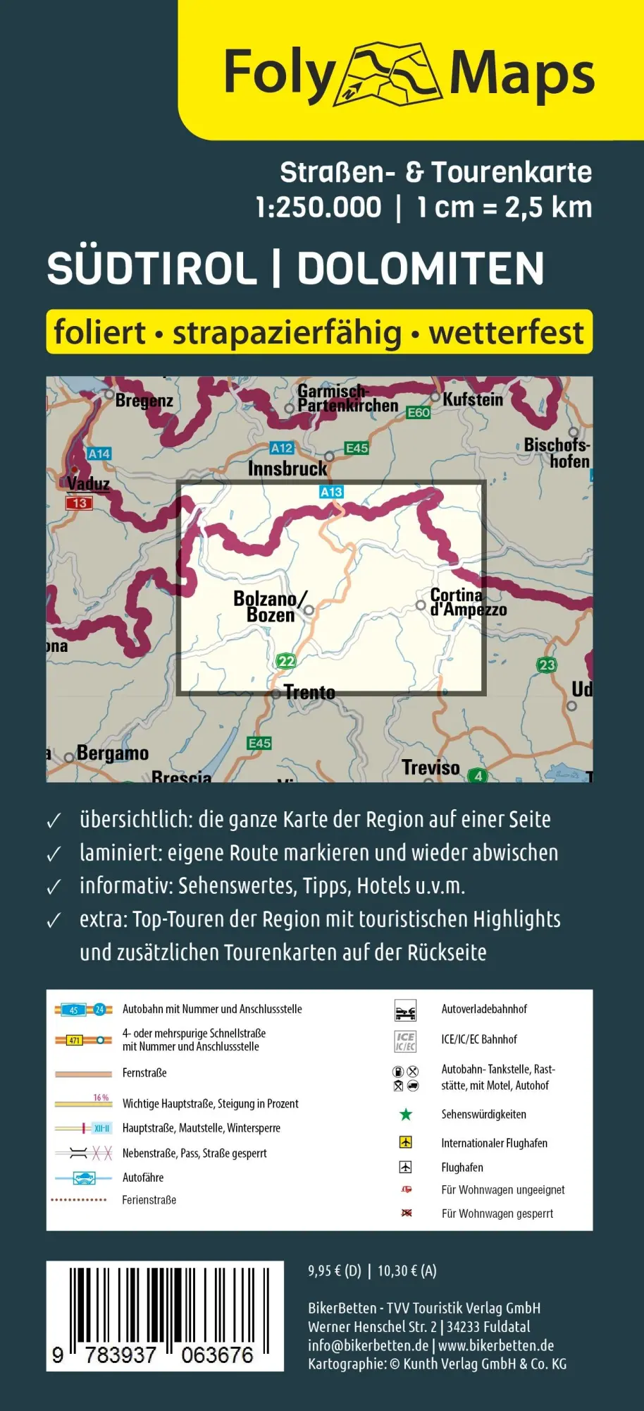 Rückseite: 9783937063676 | FolyMaps Südtirol Dolomiten 1:250 000 | Straßen- und Tourenkarte