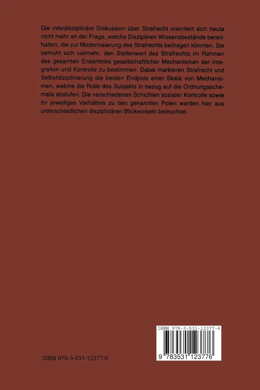 Rückseite: 9783531123776 | Strafrecht, soziale Kontrolle, soziale Disziplinierung | Taschenbuch
