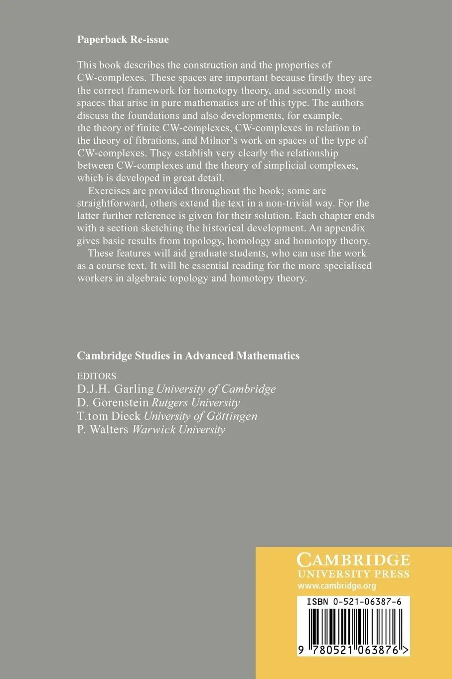 Rückseite: 9780521063876 | Cellular Structures in Topology | Rudolf Fritsch (u. a.) | Taschenbuch