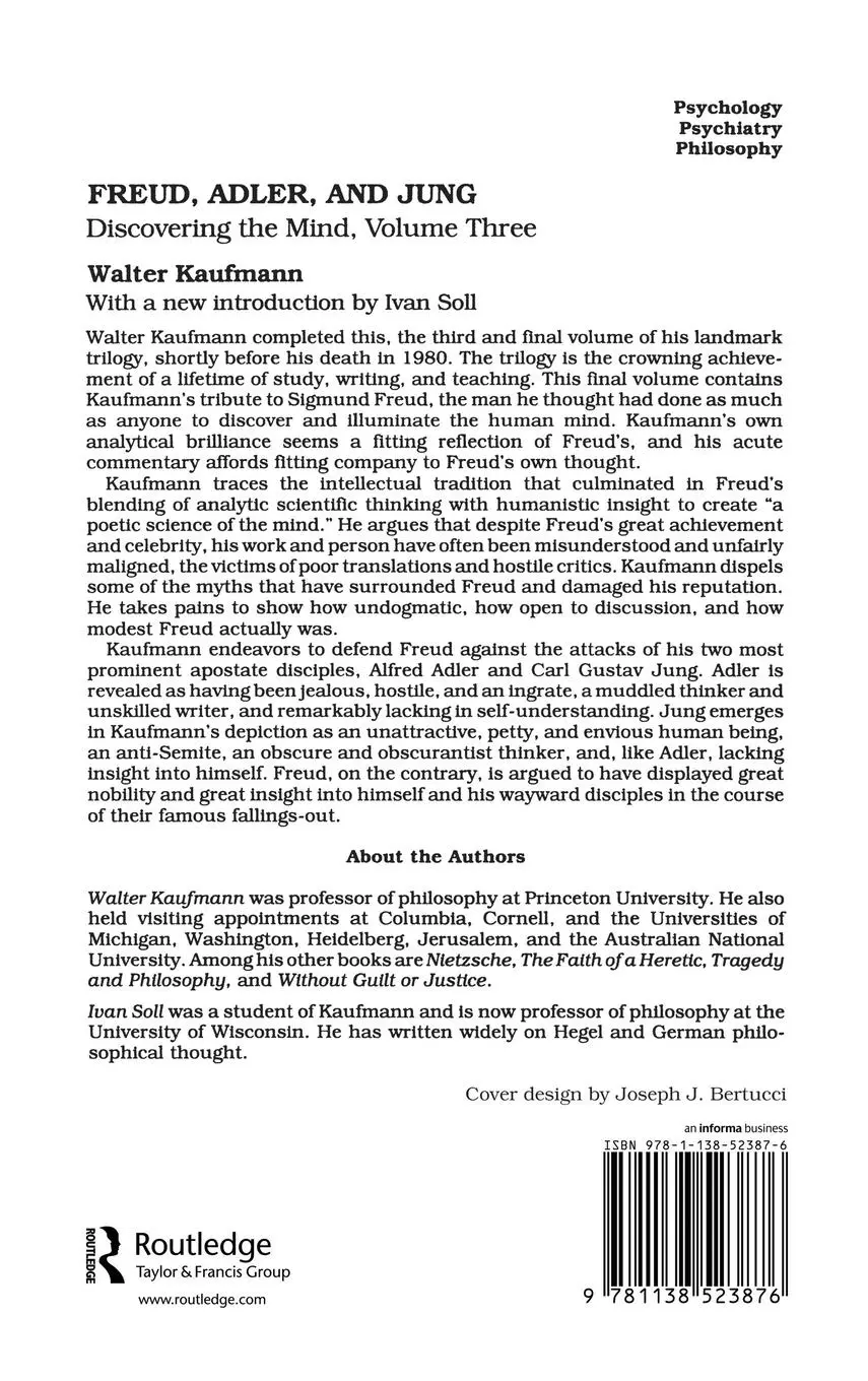 Rückseite: 9781138523876 | Freud, Alder, and Jung | Discovering the Mind | Walter Kaufmann | Buch