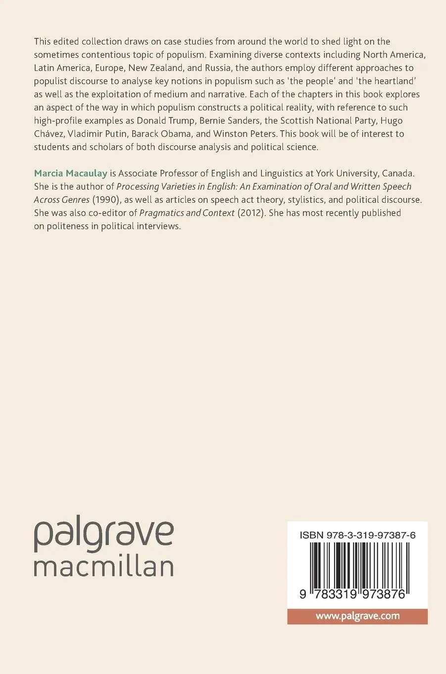 Rückseite: 9783319973876 | Populist Discourse | International Perspectives | Marcia Macaulay