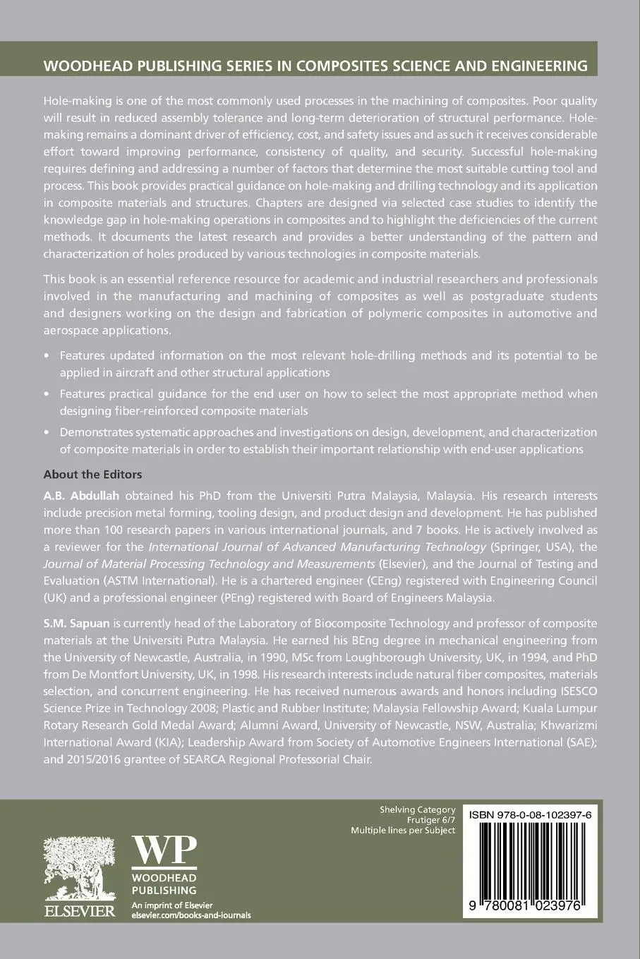 Rückseite: 9780081023976 | Hole-Making and Drilling Technology for Composites | Abdullah (u. a.)