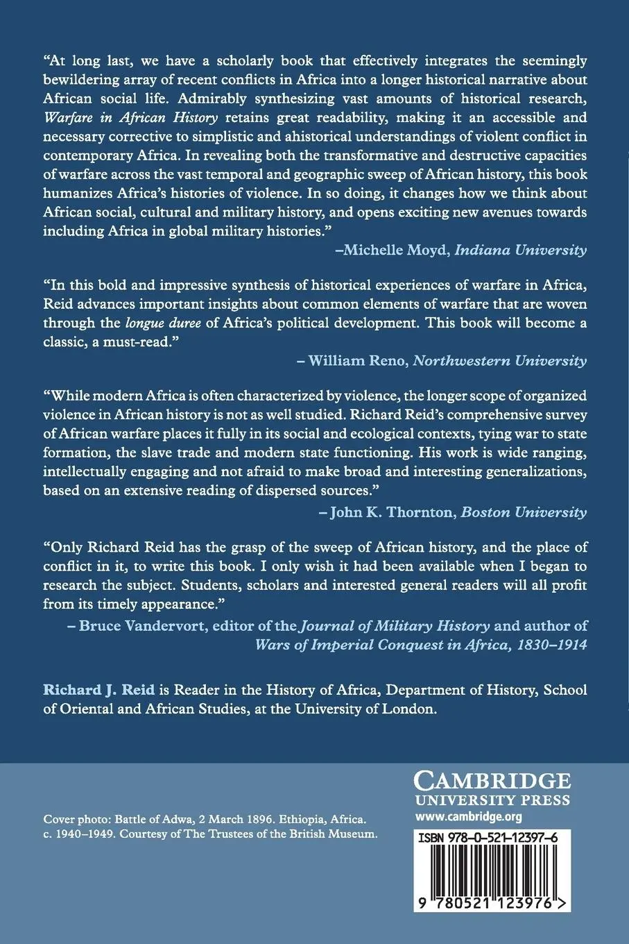 Rückseite: 9780521123976 | Warfare in African History | Richard J. Reid | Taschenbuch | Englisch