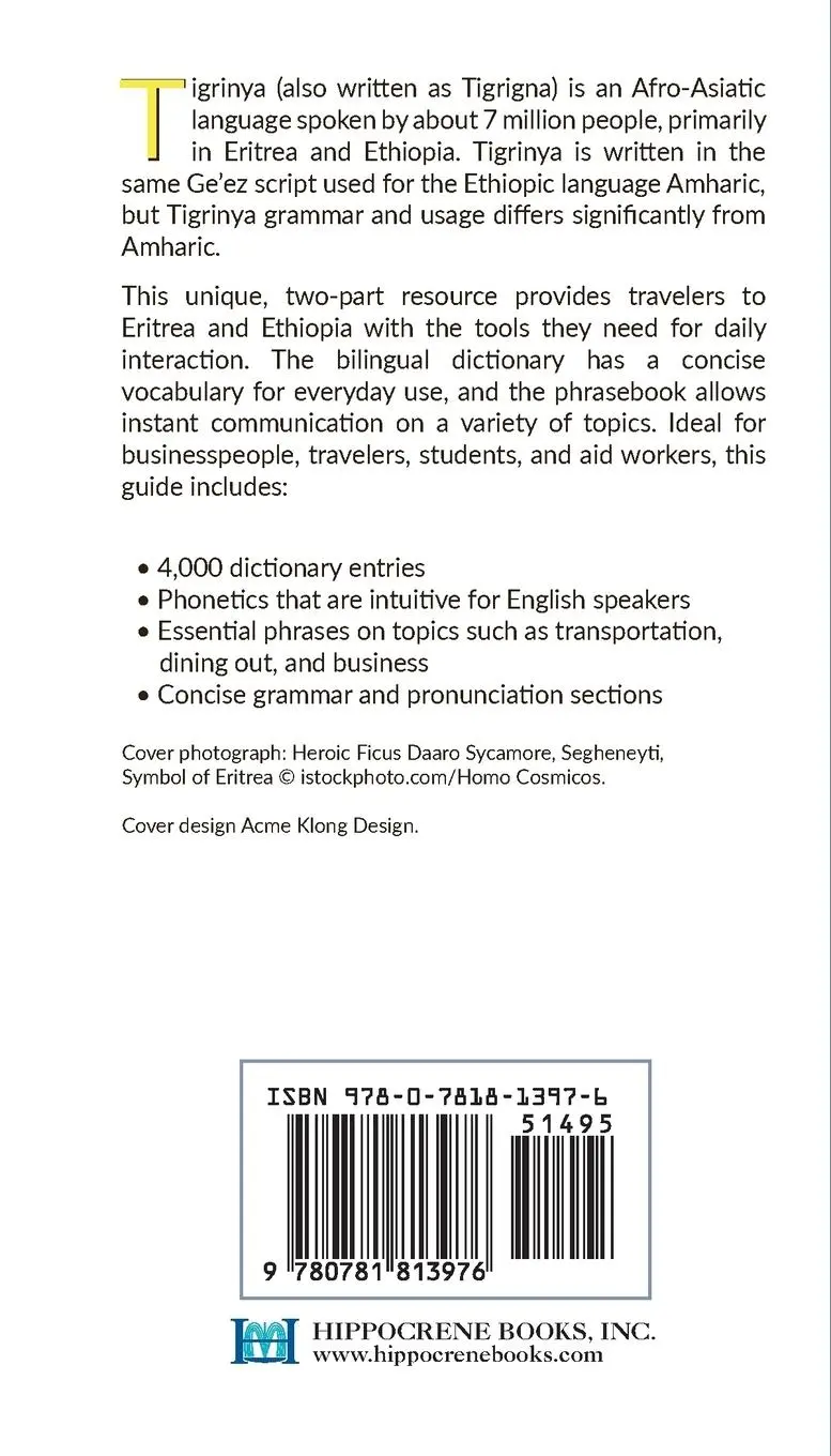 Rückseite: 9780781813976 | Tigrinya-English/ English-Tigrinya Dictionary &amp; Phrasebook | Mawadza