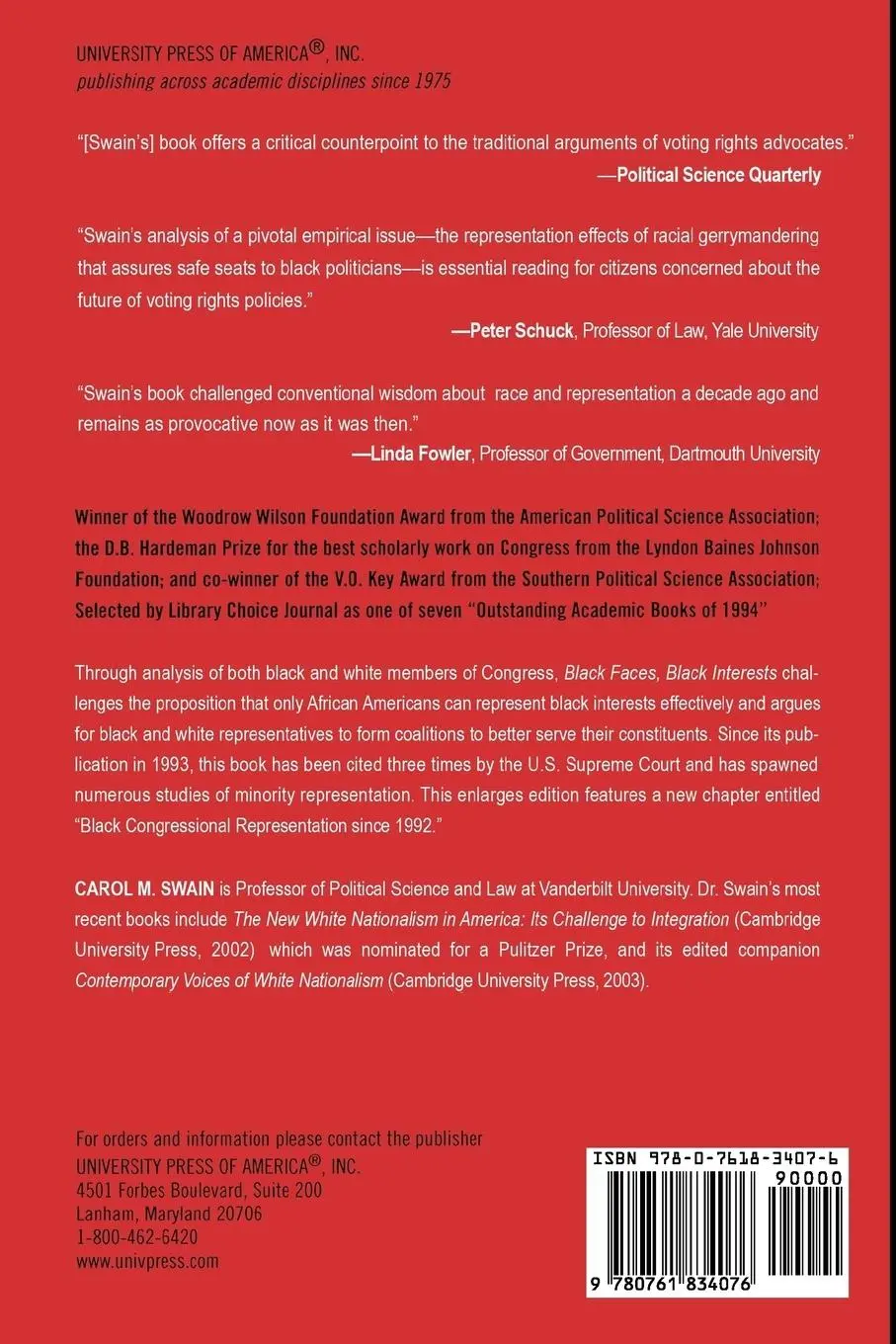 Rückseite: 9780761834076 | Black Faces, Black Interests | Carol M. Swain | Taschenbuch | Englisch