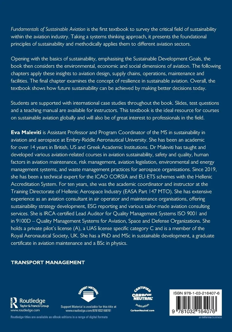 Rückseite: 9781032164076 | Fundamentals of Sustainable Aviation | Eva Maleviti | Taschenbuch