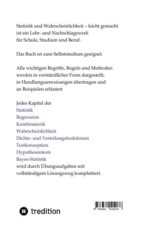 Rückseite: 9783384104076 | Statistik und Wahrscheinlichkeit | leicht gemacht | Gustav Grönnäs